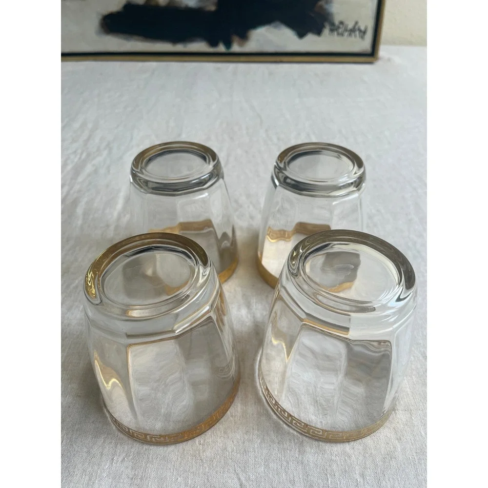 Vintage Cristalleria Fratelli Fumo 24K Gold Greek Key Whiskey Glasses Set of 4